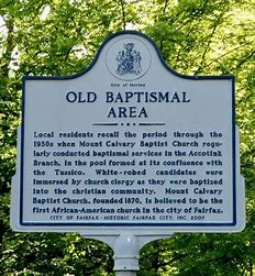 Historical marker for Old baptismal marker