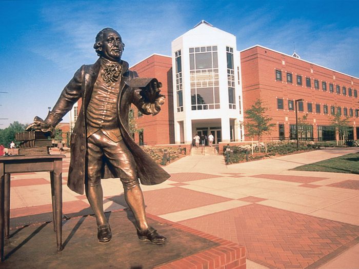 image of George Mason university statue and campus